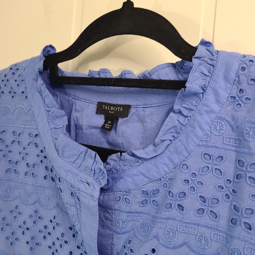 Talbots Button Front Eyelet Top Periwinkle Blue 3… - image 4